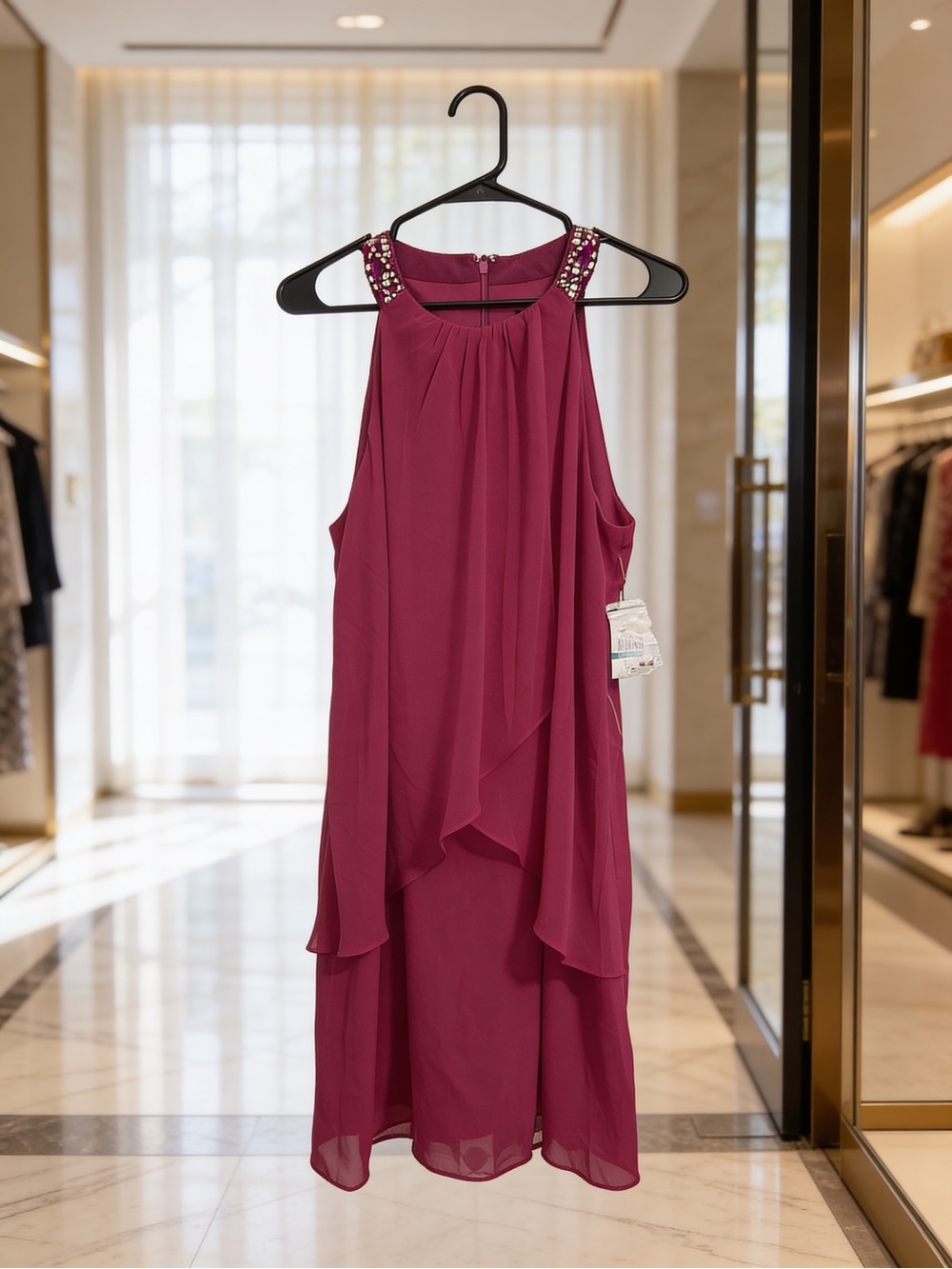 Elegant Sleeveless Layered Dress in Fuscia